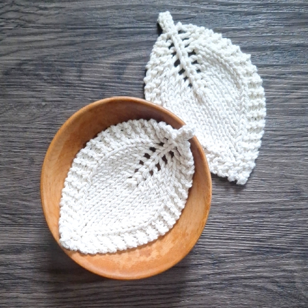 Handknit Leaf Coasters Set of 2